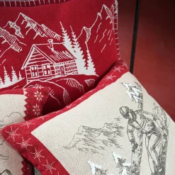 Lovely Casa Coussin décoratif montagne ski en coton (45x45 cm - Gris)* Coussin Pour Canapé