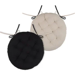 Lovely Casa Coussin de chaise rond Noir et Lin 38 cm* Galette De Chaise