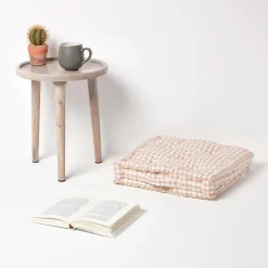 Hot Homescapes Coussin de sol beige - carreaux vichy - 50 x 50 cm -