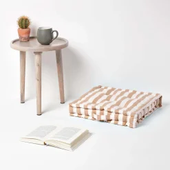 Discount Homescapes Coussin de sol beige - grandes rayures - 40 x 40 cm -