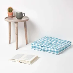 Discount Homescapes Coussin de sol bleu à  grands carreaux vichy, 40 x 40 cm -