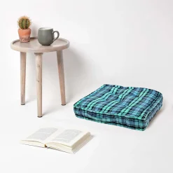Homescapes Coussin de sol bleu - tartan écossais - 40 x 40 cm -* Coussin De Sol