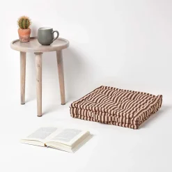 Homescapes Coussin de sol chocolat - fines rayures beige - 50 x 50 cm -* Coussin De Sol