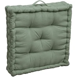 Best Deko & Co Coussin de sol coton recyclé kaki 45x45x10