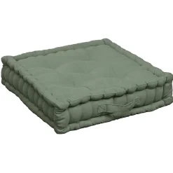 Best Deko & Co Coussin de sol coton recyclé kaki 45x45x10