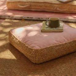 Best Ornami Coussin de sol en tissu et jute 40x40cm