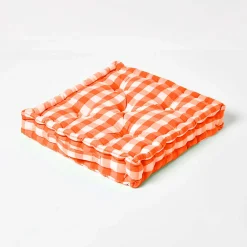Homescapes Coussin de sol orange à  grands carreaux vichy, 40 x 40 cm -* Coussin De Sol
