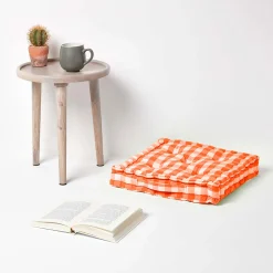 Homescapes Coussin de sol orange à  grands carreaux vichy, 40 x 40 cm -* Coussin De Sol