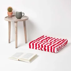 New Homescapes Coussin de sol rouge - grandes rayures - 50 x 50 cm -