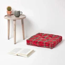 Best Homescapes Coussin de sol rouge - tartan écossais - 50 x 50 cm -