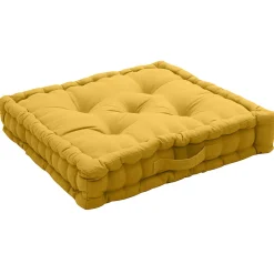 Outlet Home Maison Coussin de sol uni en pur coton (50x50x10 cm - Jaune)