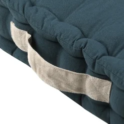 STOF Coussin de sol 45x45x10 cm Duo cobalt lin 100% coton