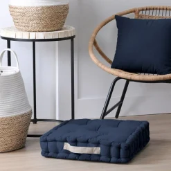 STOF Coussin de sol 45x45x10cm marine et lin 100% coton* Coussin De Sol