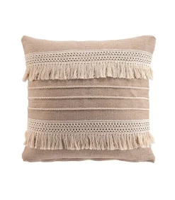 Hot Douceur D'Intérieur Coussin Déhoussable à Franges 45 x 45 cm - Coton,Polyester - Fantaisie "CIRRUS" - 45x45cm - Taupe