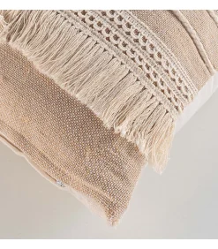 Hot Douceur D'Intérieur Coussin Déhoussable à Franges 45 x 45 cm - Coton,Polyester - Fantaisie "CIRRUS" - 45x45cm - Taupe
