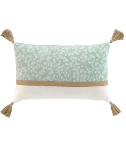 Douceur D'Intérieur Coussin déhoussable à pompons motifs feuillages vert sauge - 30x50cm - Vert sauge* Coussin Pour Canapé