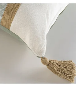 Douceur D'Intérieur Coussin déhoussable à pompons motifs feuillages vert sauge - 30x50cm - Vert sauge* Coussin Pour Canapé