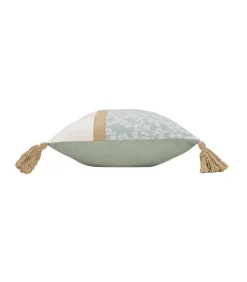 Douceur D'Intérieur Coussin déhoussable à pompons motifs feuillages vert sauge - 30x50cm - Vert sauge* Coussin Pour Canapé