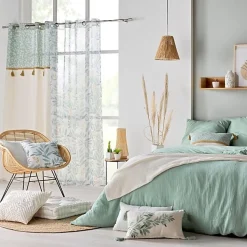 Douceur D'Intérieur Coussin déhoussable à pompons motifs feuillages vert sauge - 30x50cm - Vert sauge* Coussin Pour Canapé