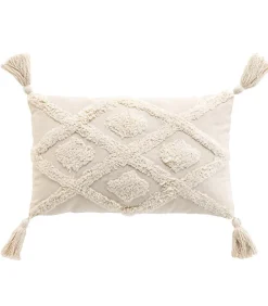 Douceur D'Intérieur Coussin déhoussable à pompons 30x50cm tufte Inca - 30x50cm - Ecru* Coussin
