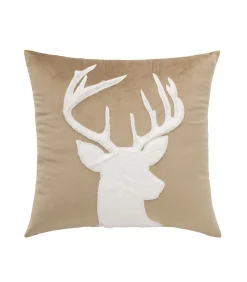 Douceur D'Intérieur Coussin Déhoussable 45 x 45 cm - Velours Uni & Imitation Fourrure - Motif Cerf - 45x45cm - Sable* Coussin Pour Canapé
