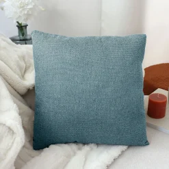 Outlet Home Maison Coussin déhoussable en velours chenillé (40x40 cm - Bleu Canard)