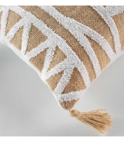 Discount Douceur D'Intérieur Coussin déhoussable pompons 30x50cm - 30x50cm - Blanc