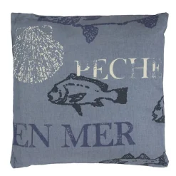 The Deco Factory Coussin en coton motifs pêches et poissons bleu 38x38* Coussin Pour Canapé