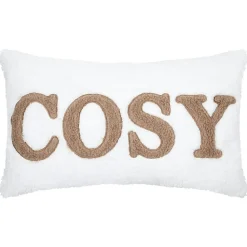 New Lovely Casa Coussin en polaire avec message brodé "Cosy" (30x50 cm - Ecru)