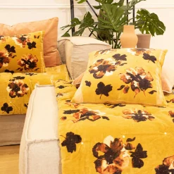 Sud Etoff Coussin floral en velours (40x60 cm - Jaune)* Coussin Pour Canapé