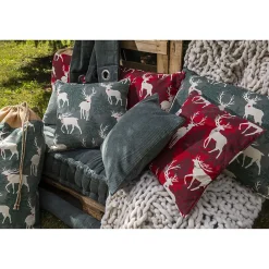 Best Deko & Co COUSSIN IMPRIME CERF ROUGE COTON RECYCLE 40X60