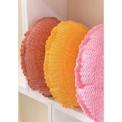 J-Line Coussin rond avec dentelle en coton rose 38x38cm* Coussin Pour Canapé