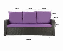 Setgarden Coussins de canapé meubles de jardin en résine tressée Violet, Coussins balançoire d'extérieur 150x60x50 Coussin de banc de jardin* Coussin Palette