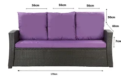 Setgarden Coussins de canapé meubles de jardin en résine tressée Violet, Coussins balançoire 170x60x50cm Coussin de banc de jardin 3 places* Coussin Palette