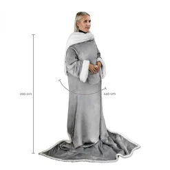 Vivezen Couverture polaire, plaid intégral avec manches et poche - 140 x 210 cm - Sherpa et flanelle - Adulte - Gris -* Plaid Canapé