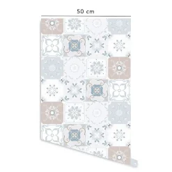 Decochic Crédence adhésive carreaux de ciment bleu et marron en vinyle lavable et amovible - 1 rouleau 50x300 cm -* Papier Peint Pour Salle De Bains|Papier Peint Imitant