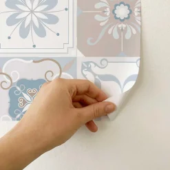Decochic Crédence adhésive carreaux de ciment bleu et marron en vinyle lavable et amovible - 1 rouleau 50x300 cm -* Papier Peint Pour Salle De Bains|Papier Peint Imitant