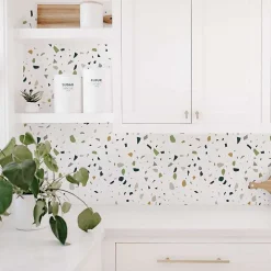 Sale Decochic Crédence adhésive terrazzo vert beige et noir en vinyle lavable et amovible - 1 rouleau 50x300 cm -