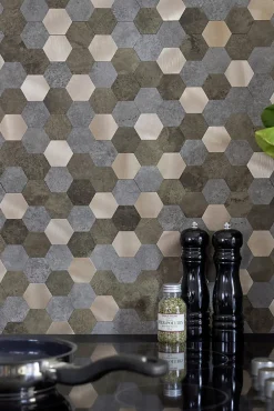 D-C-Fix Dalle adhésive murale Wall Tiles premium ® hexagones effet pierre et cuivre L.34,5 x l.30cm* Sticker Et Adhésif Décoratif