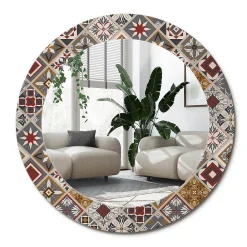 Clearance Wallfluent Décoratif Miroir Rond Cadre Verre fi80 cm Motif Turc Décoration Murale Premium Sécurisé
