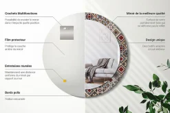 Clearance Wallfluent Décoratif Miroir Rond Cadre Verre fi80 cm Motif Turc Décoration Murale Premium Sécurisé
