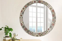 Clearance Wallfluent Décoratif Miroir Rond Cadre Verre fi80 cm Motif Turc Décoration Murale Premium Sécurisé