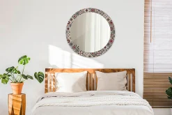 Clearance Wallfluent Décoratif Miroir Rond Cadre Verre fi80 cm Motif Turc Décoration Murale Premium Sécurisé