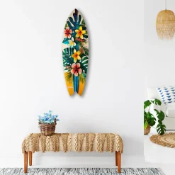 Déclina DECLINA, planche surf decorative, impression sur alu-dibond, deco murale, Planche Surf Décorative aux Fleurs Tropicales, 100x30 cm* Objet Décoratif Mural