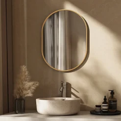 Best EMKE Miroir mural 60 x 100 cm Miroir ovale avec cadre doré, Miroir non lumineux salle de bain