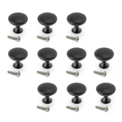 Emuca Lot de 10 boutons pour meubles Cancun, diamètre 30mm, Zamak, Peint en noir* Poignée De Meuble