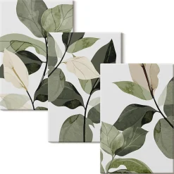 New Wallfluent Ensemble 3 Pièces Toile sur Châssis 40x60 cm Feuilles De Plantes Bohèmes Peintes Format Uniforme Rendu Élégant Chambre