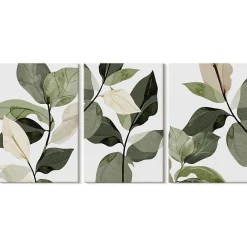 New Wallfluent Ensemble 3 Pièces Toile sur Châssis 40x60 cm Feuilles De Plantes Bohèmes Peintes Format Uniforme Rendu Élégant Chambre