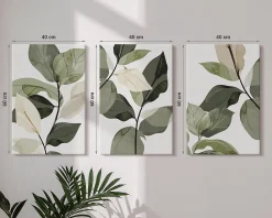 New Wallfluent Ensemble 3 Pièces Toile sur Châssis 40x60 cm Feuilles De Plantes Bohèmes Peintes Format Uniforme Rendu Élégant Chambre