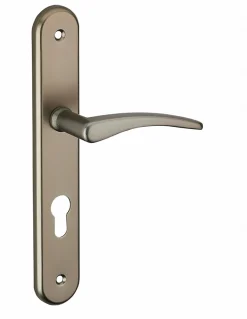 Thirard Ensemble de poignées pour porte d'entrée Vesta trou de cylindre, carré 7mm, entr'axes 195mm, nickelé satiné -* Poignée Sur Plaque|Poignée De Porte Intérieure